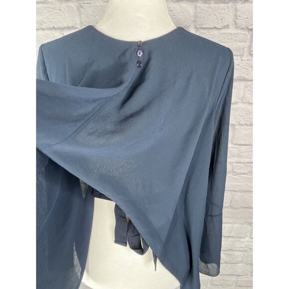 FRACOMINA Women's Navy Crop/Tie Back Flare Sleeve Blouse - Picture 3 of 6